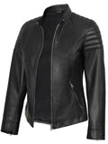 Women’s Real Leather Café Racer Jacket Side Look