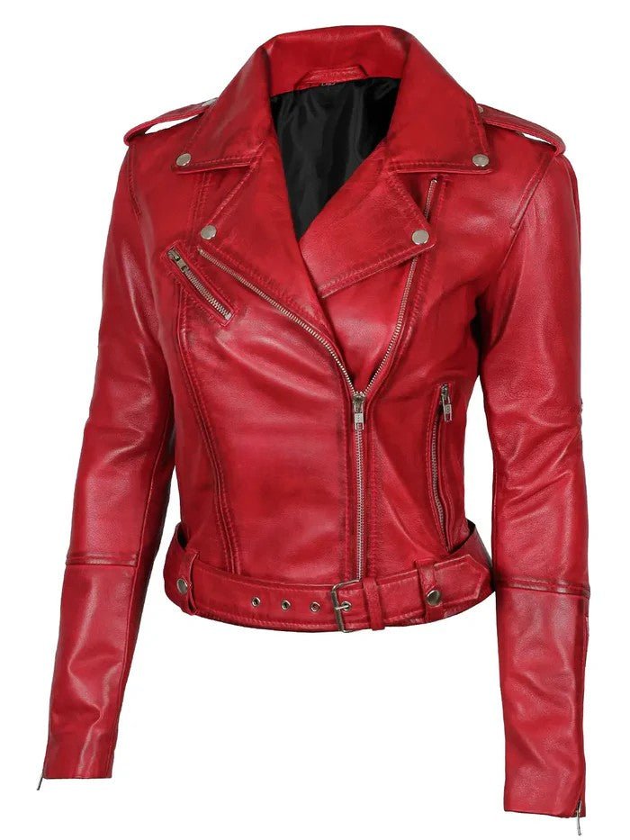 Women’s Red Biker Leather Jacket – Slim Fit Motorcycle Style | Livra Jackets – Genuine Leather Jacket | Livra Jackets