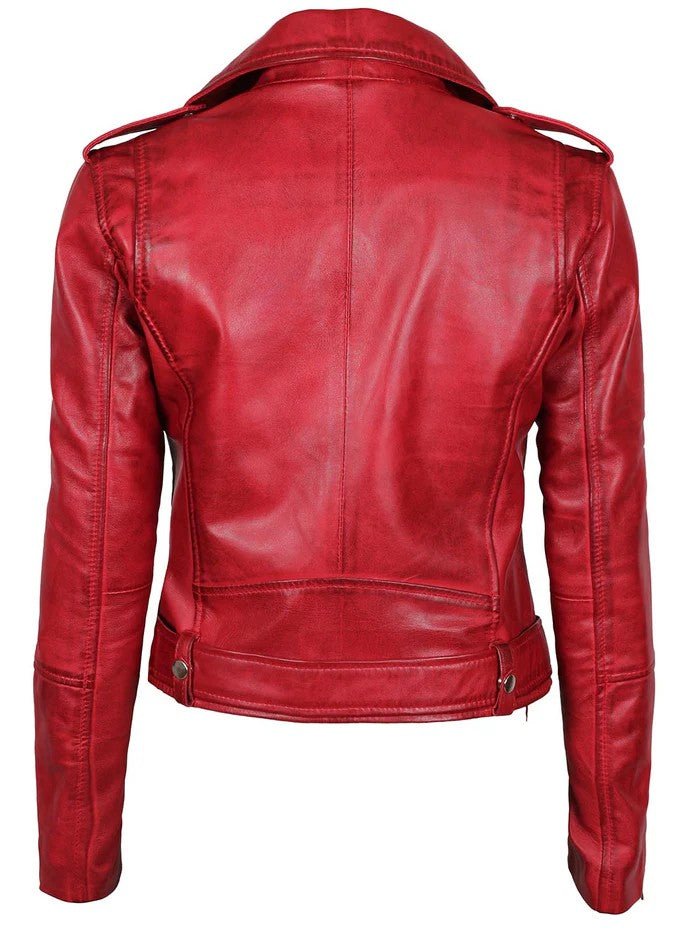 Women’s Red Biker Leather Jacket – Slim Fit Motorcycle Style | Livra Jackets – Genuine Leather Jacket | Livra Jackets