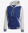 Side angle Women’s Hooded Baseball Varsity Jacket