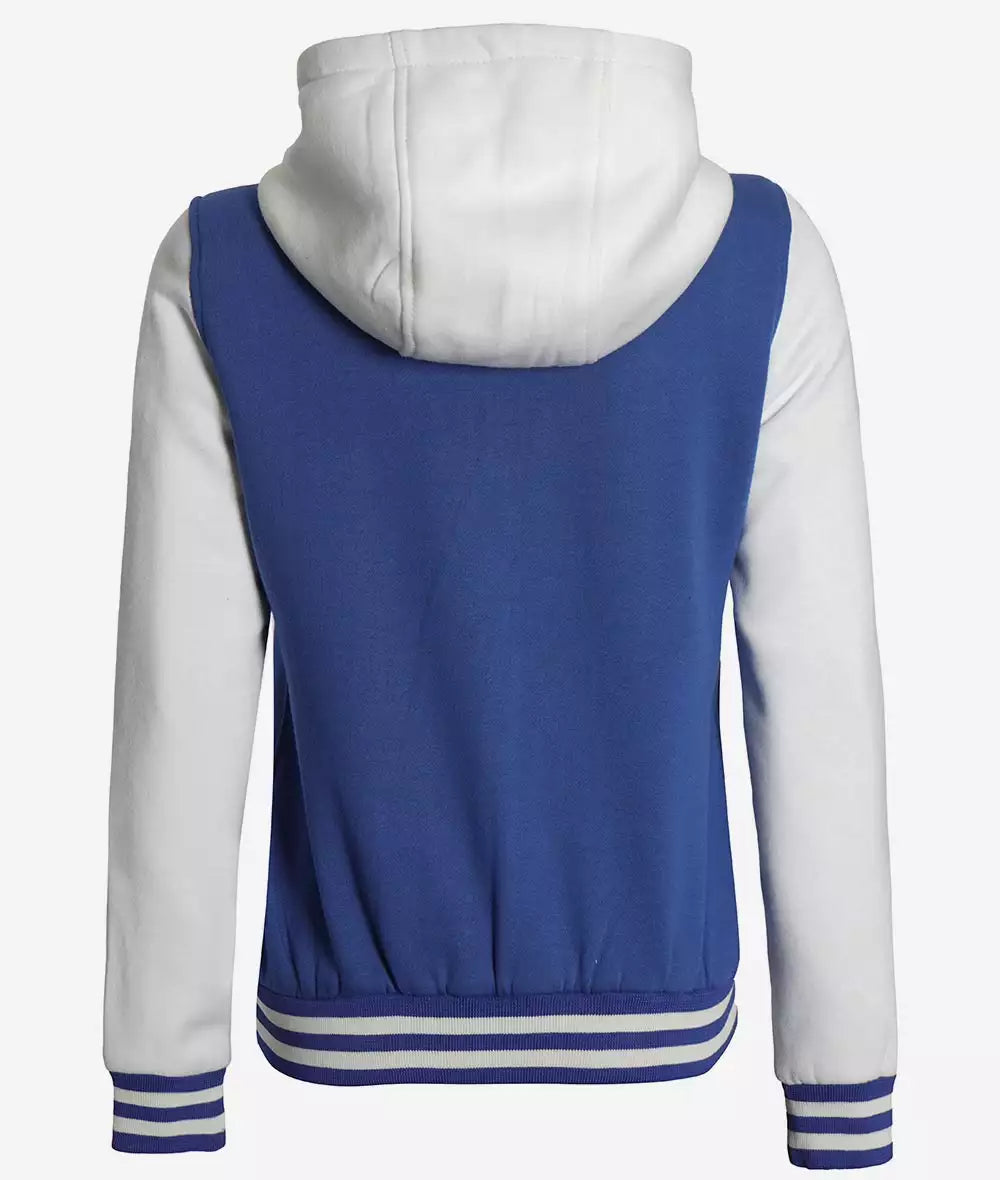 Side angle Women’s Hooded Baseball Varsity Jacket
