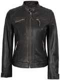 Women’s Rub Off Brown Quilted Biker Leather Jacket – Real Leather | Livra Jackets – Genuine Leather Jacket | Livra Jackets