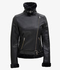 Women’s Shearling Leather Jacket with Belted Hem