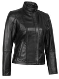 Women’s Slim Fit Black Leather Jacket Side Angle