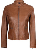 Women’s Tan Biker Leather Jacket – Slim Fit Moto Style | Livra Jackets – Genuine Leather Jacket | Livra Jackets