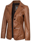 Women’s Tan Brown Leather Blazer – Slim Fit Two - Button Jacket | Livra Jackets – Genuine Leather Jacket | Livra Jackets
