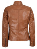 Back Design of Women’s Tan Café Racer Jacket