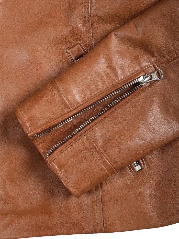 Women’s Tan Café Racer Leather Jacket – Real Biker Style | Livra Jackets – Genuine Leather Jacket | Livra Jackets