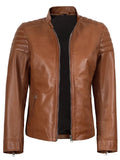 Women’s Tan Café Racer Leather Jacket – Real Biker Style | Livra Jackets – Genuine Leather Jacket | Livra Jackets