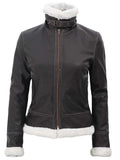 Women’s Warm Lined Brown Shearling Leather Jacket