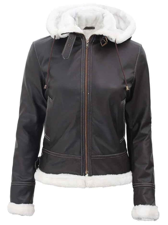 Women’s Warm Lined Brown Shearling Leather Jacket